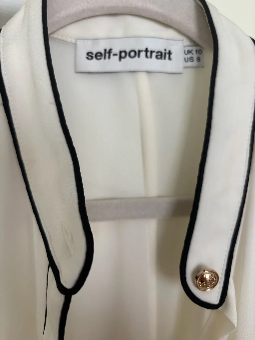 Self-Portrait Cream Long Sleeve Shirt Maxi Dress with Black Piping - Picture 4 of 12